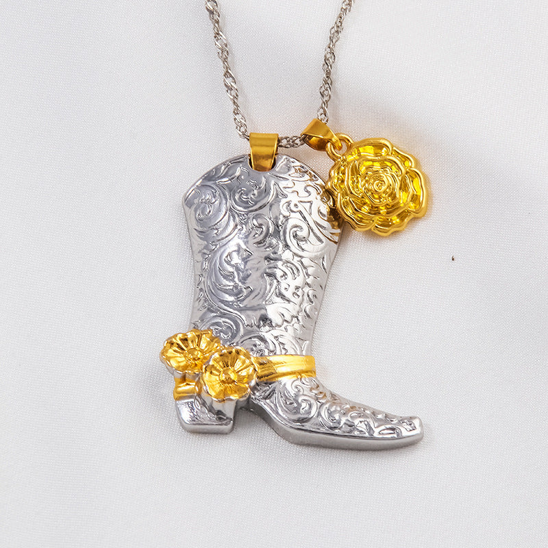 Women's Western Rose Boots Necklace