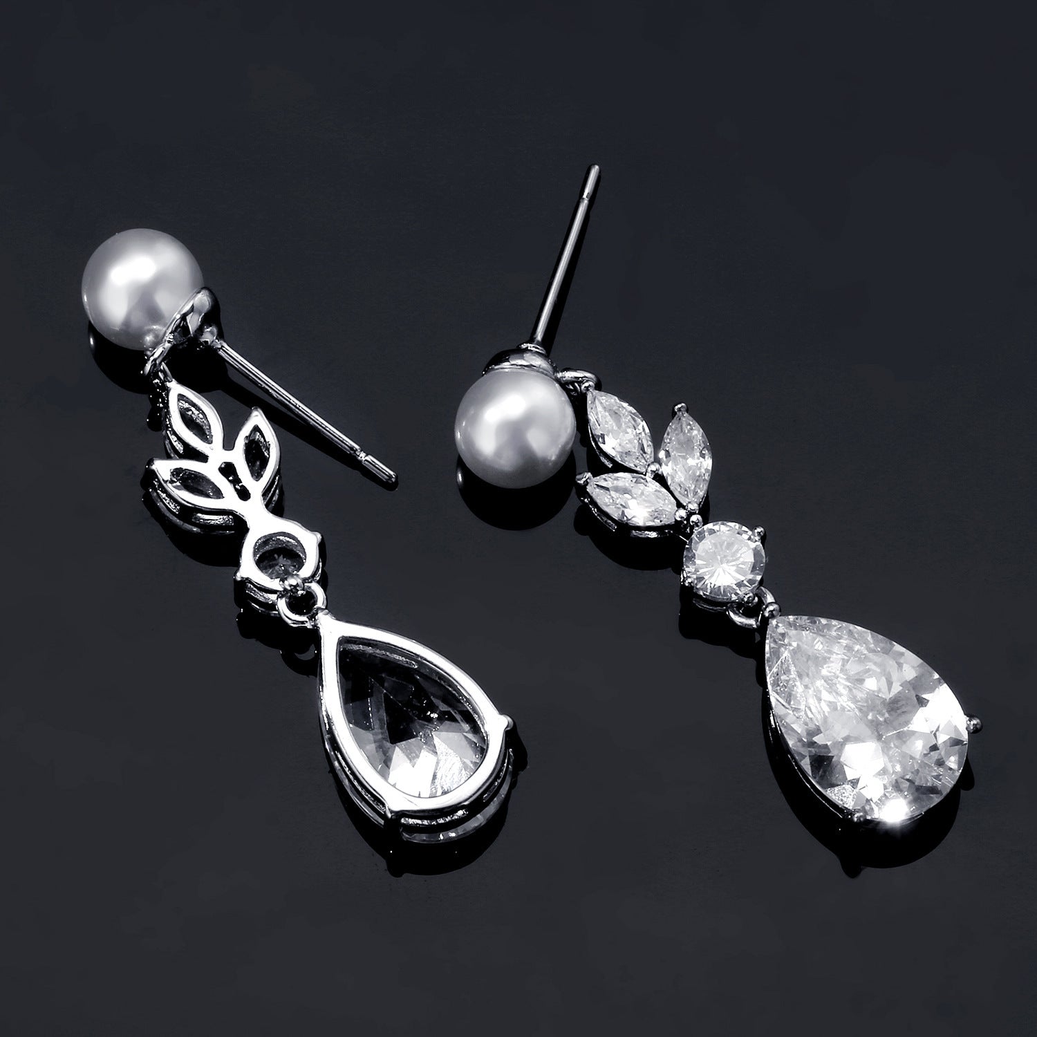 Fashion Leaves Zircon Water Drop Earrings Women