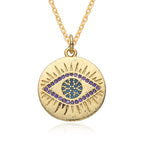Micro-inlaid Colorful Crystals Bohemian Devil's Eye Disc Hanging Piece Pendant Necklace