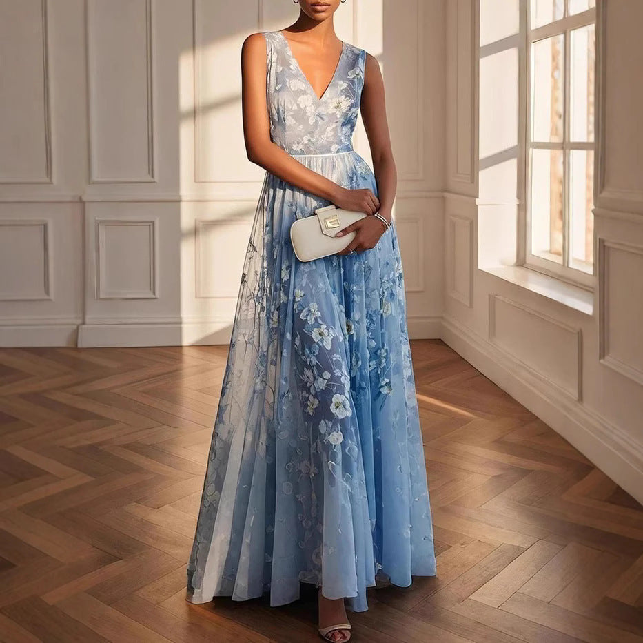 Elegant Digital Print Sleeveless Dress