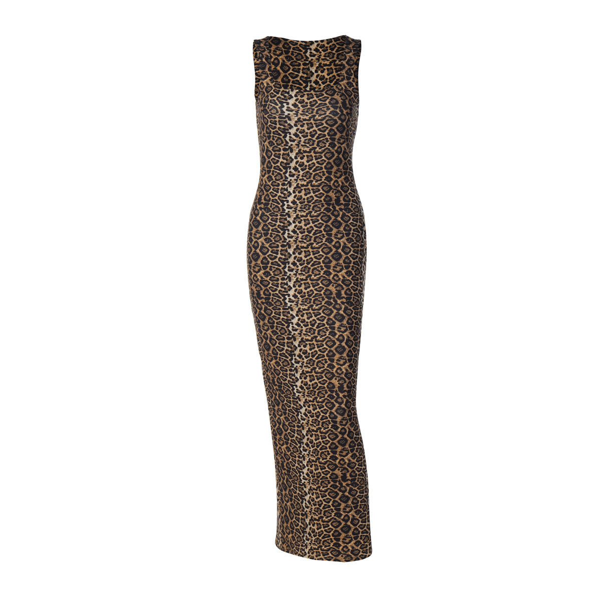 Printed Waist-controlled Stretch Split Sheath Leopard Print Dress