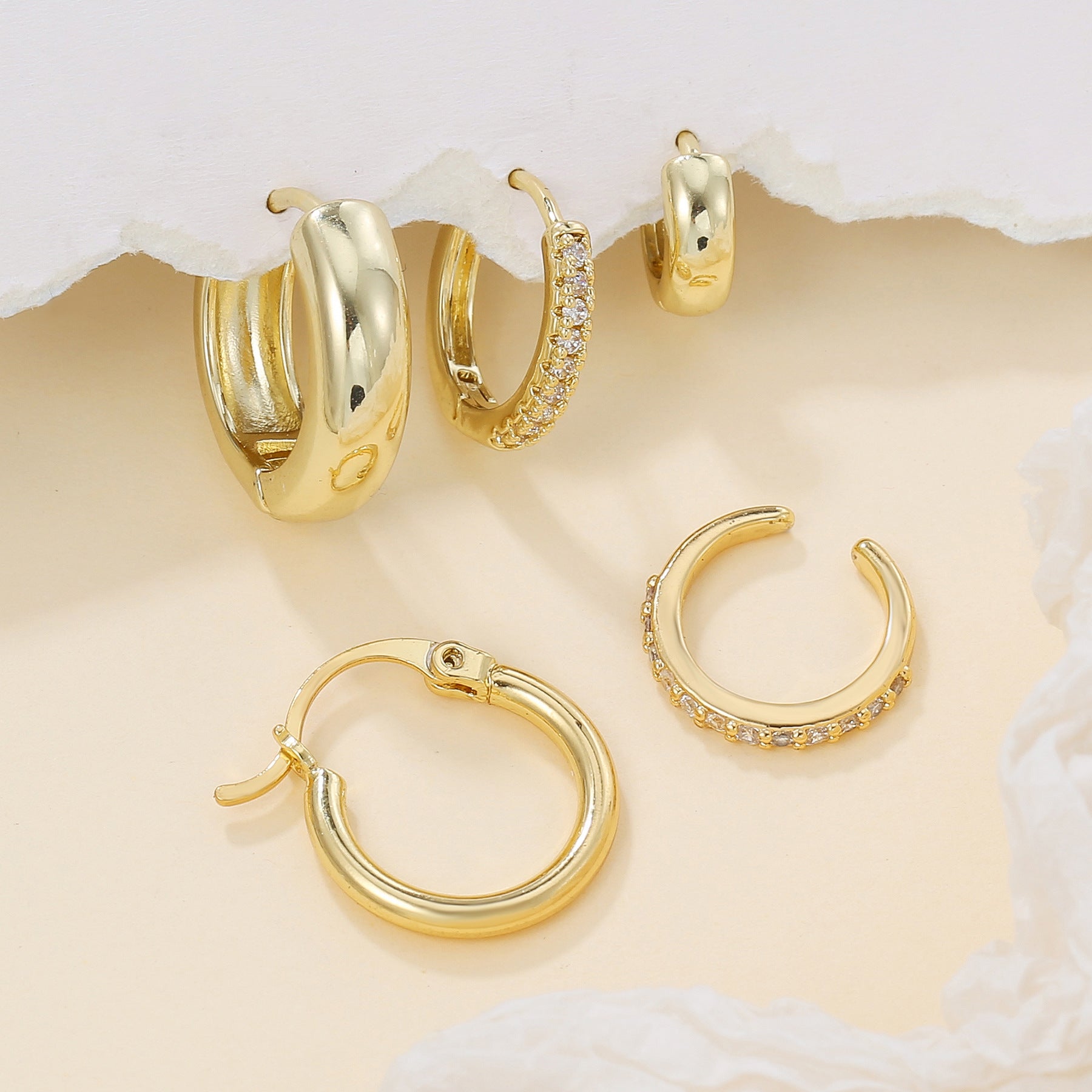 Simple Glossy Round Ring Earrings Suit