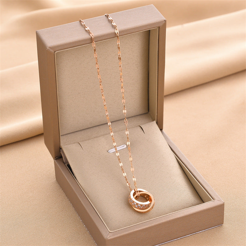 Double Ring Titanium Steel Necklace For Women