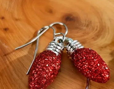 Christmas Ornaments Creative Cute Red Light Bulb Earrings