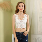 Women's Water Soluble Flower Beautiful Back Wrapped Chest Lace Wireless Spaghetti-strap Vest