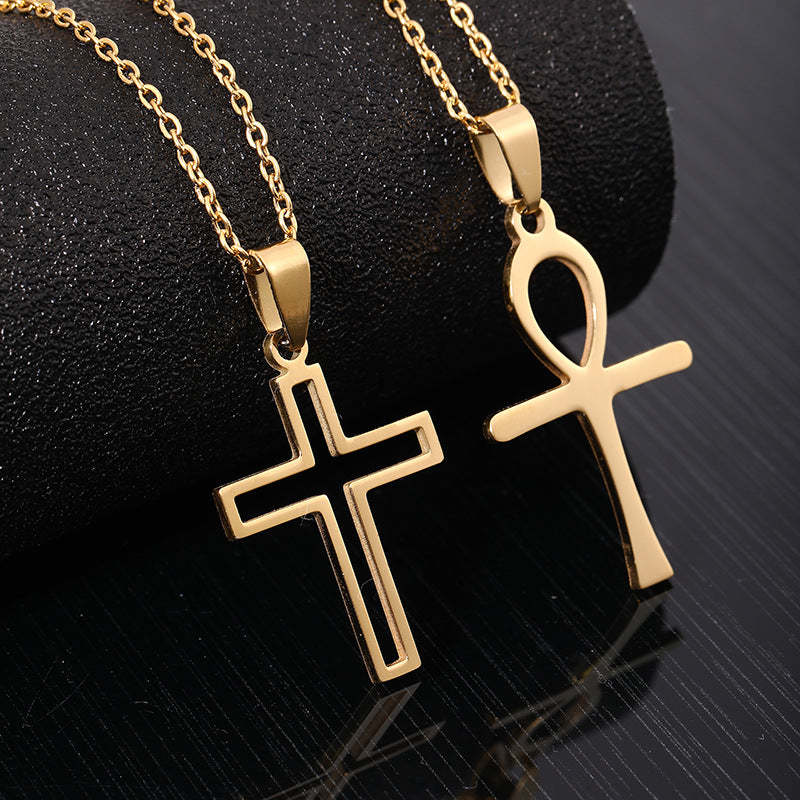 Men And Women All-matching Stainless Steel Cross Pendant Necklace