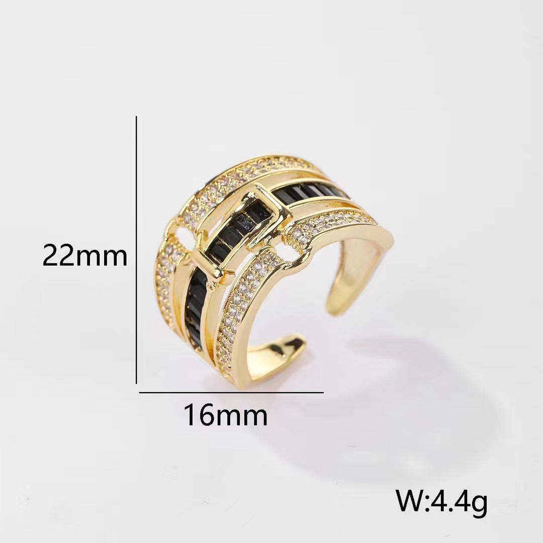 European And American Retro Gemstone Affordable Luxury Fashion Open-end Personality Ring