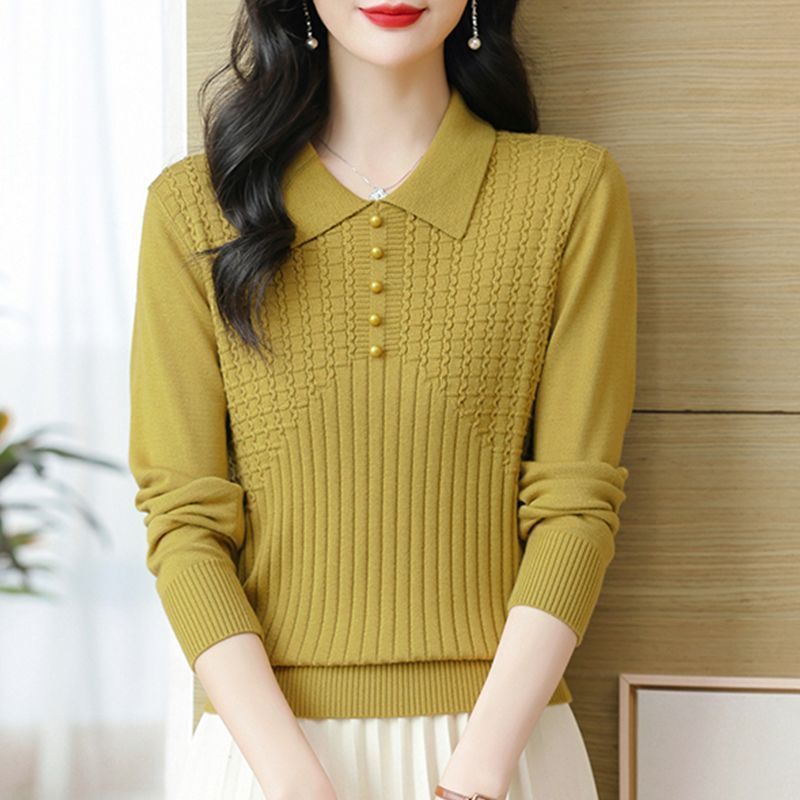 Beaded Lapel Younger Knitwear Women's Sweater