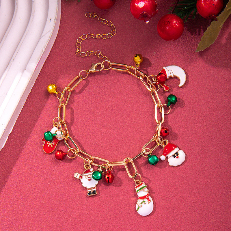 Christmas Red Green Acrylic Snowflakes Bell Bracelet