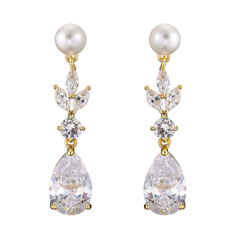 Fashion Leaves Zircon Water Drop Earrings Women