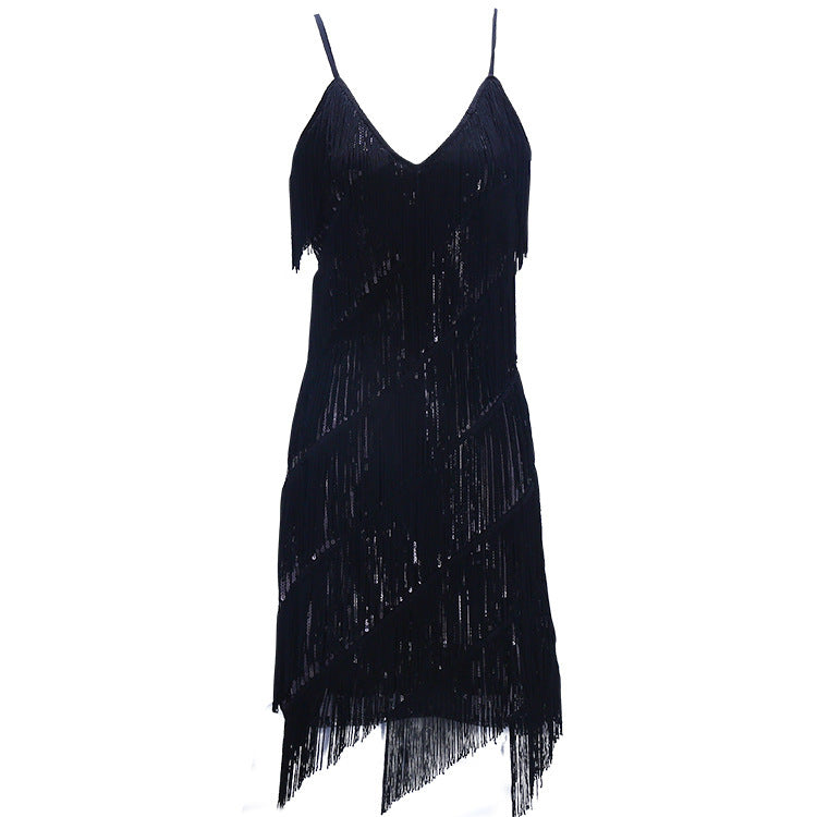 Dance Costume Sequined Tassel Dress