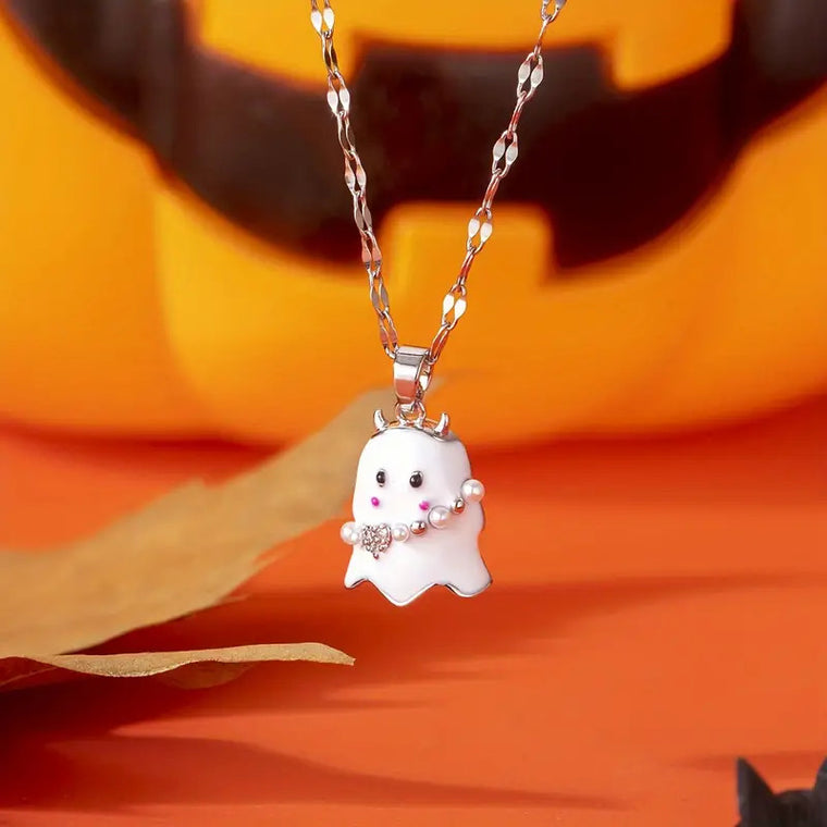 Halloween Trick-or-treat Candy Ghost Pendant Necklace