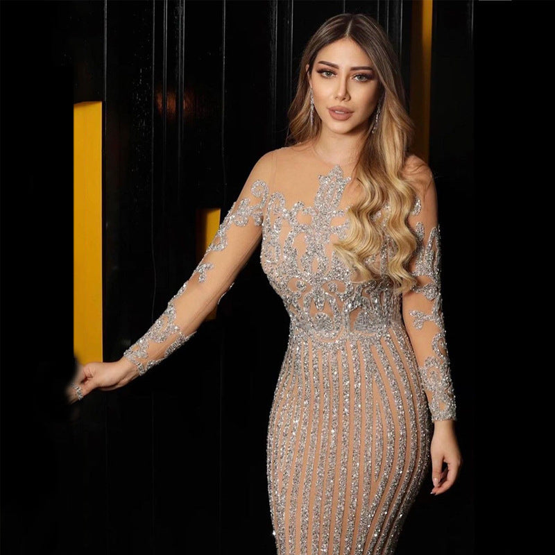 New Women's Sexy Bronzing Long-sleeved Dress