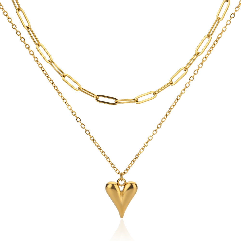 Fashionable Golden Love Chain Double-layer Necklace