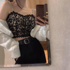 Sexy Black Lace Camisole Women's Cropped Sleeveless Top