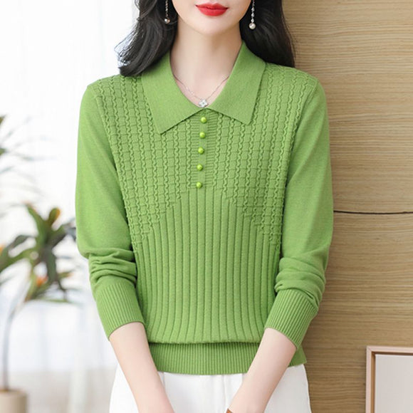 Beaded Lapel Younger Knitwear Women's Sweater