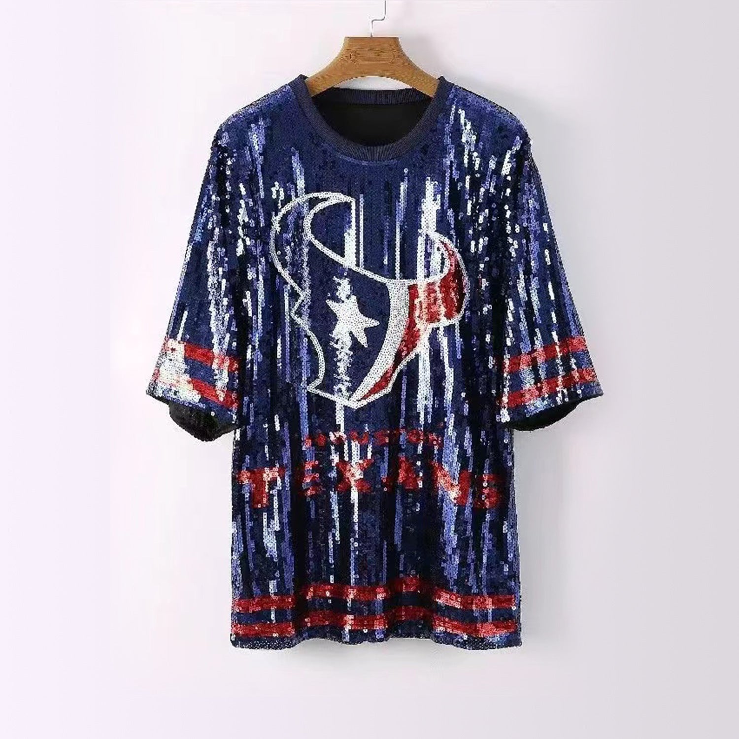 Sequins Glitter Letter Embroidery Loose T-shirt Skirt