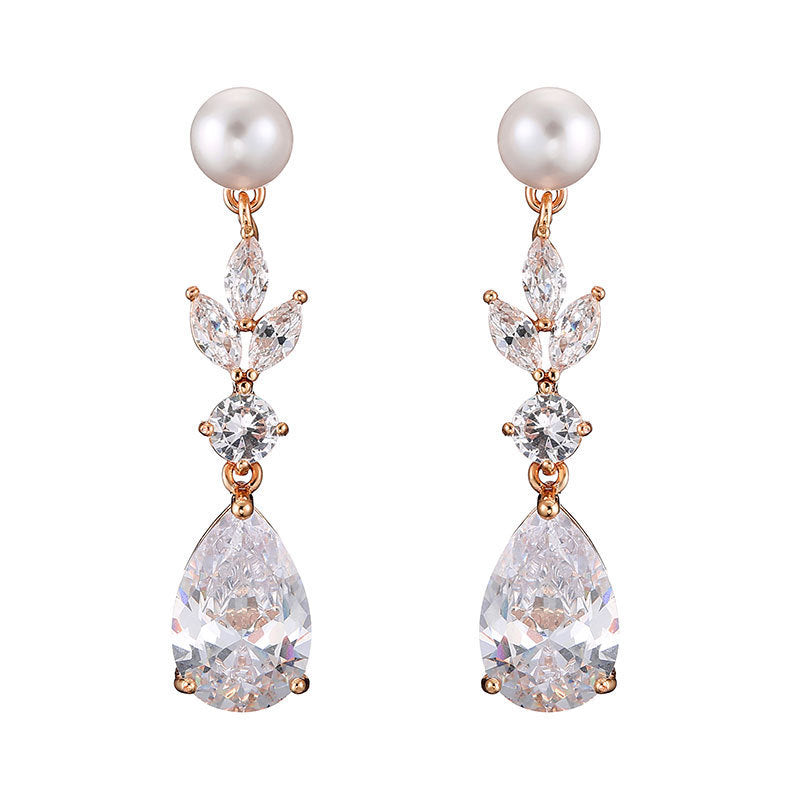 Fashion Leaves Zircon Water Drop Earrings Women