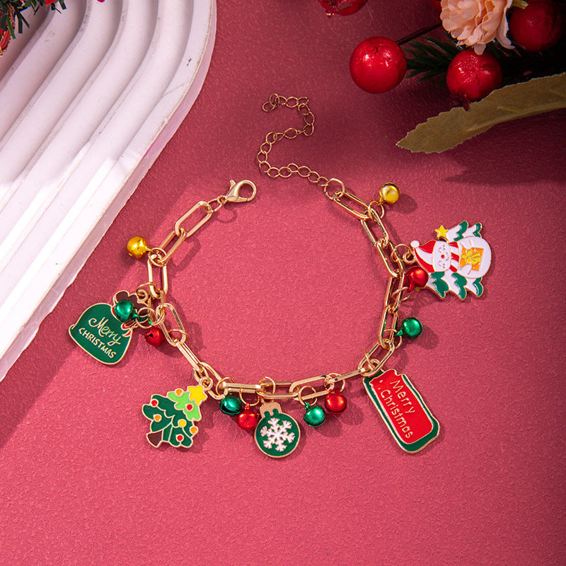 Christmas Red Green Acrylic Snowflakes Bell Bracelet