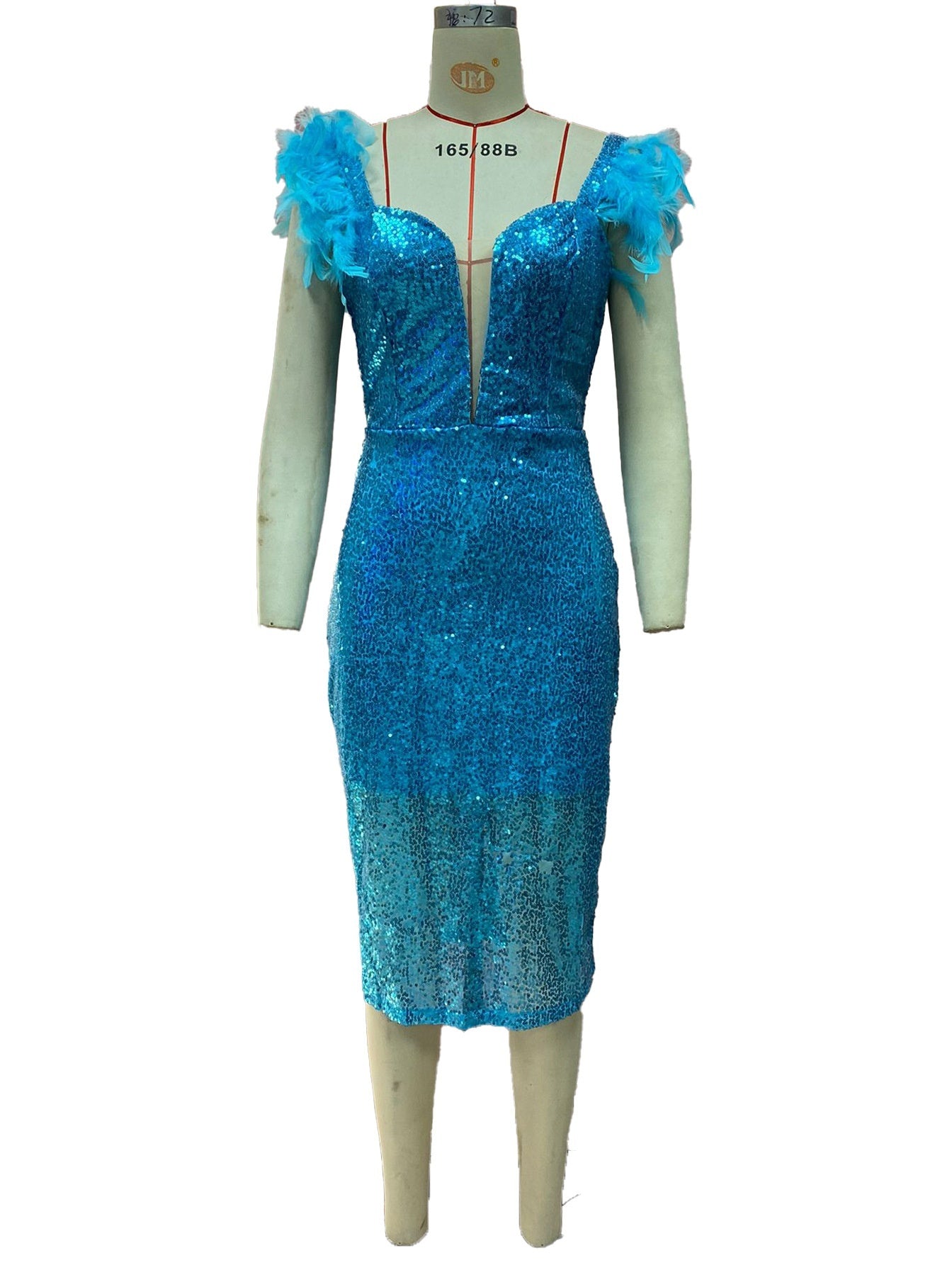 Deep V Sequined Sexy Feather Sequins Sleeveless Formal Dress