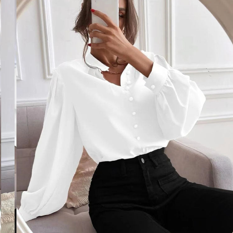 Women's Long-sleeved Single-row Button Loose Top