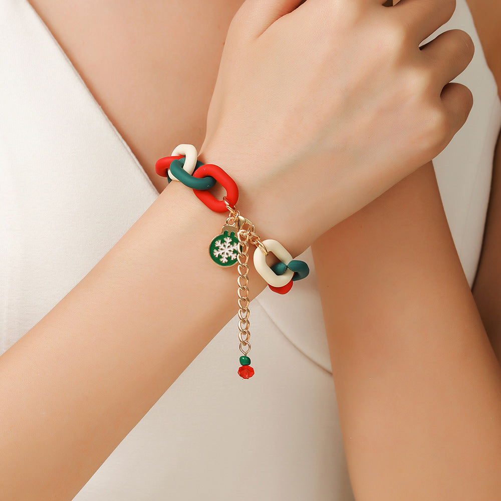 Christmas Red Green Acrylic Snowflakes Bell Bracelet