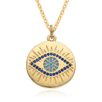 Micro-inlaid Colorful Crystals Bohemian Devil's Eye Disc Hanging Piece Pendant Necklace