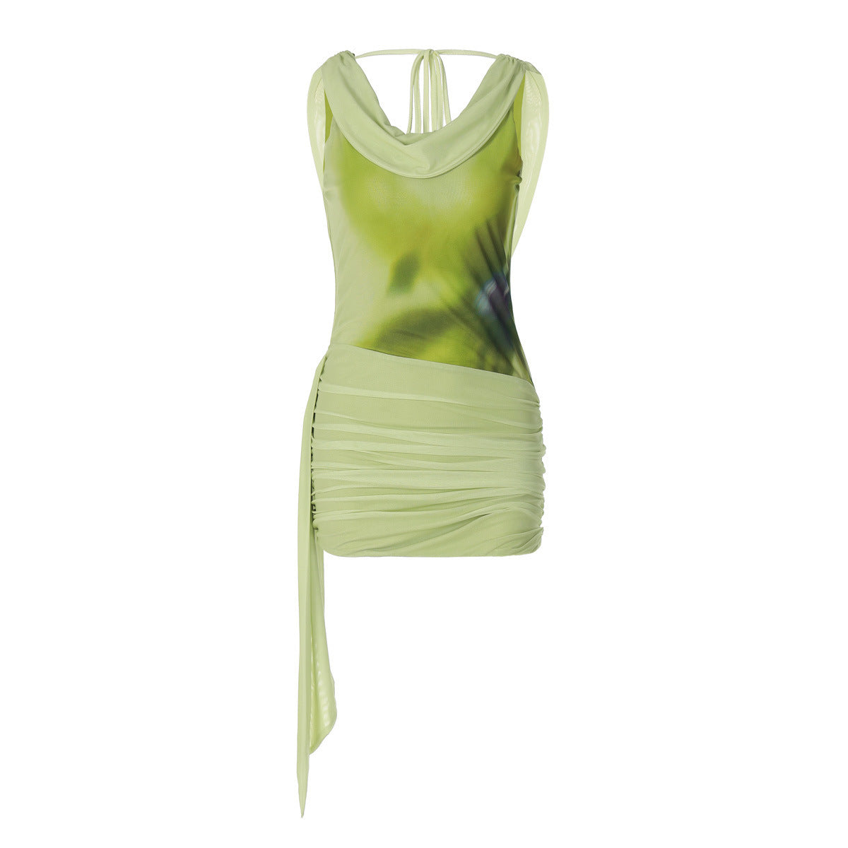 Fashion Sexy Print Backless Lace-up Sheath Pleated Dress