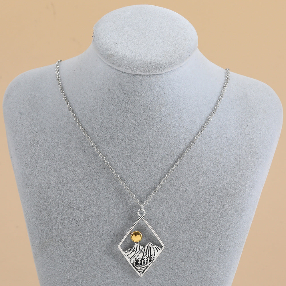 Hollow Sun Mountain Alloy Pendant Necklace