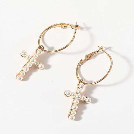 Imitation Pearl Cross Earrings With Fashionable And Elegant OL Style