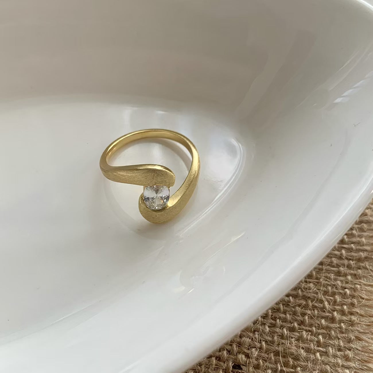 Irregular With Personality Brushed Zinc Alloy Ring Female Niche Inlaid Zircon