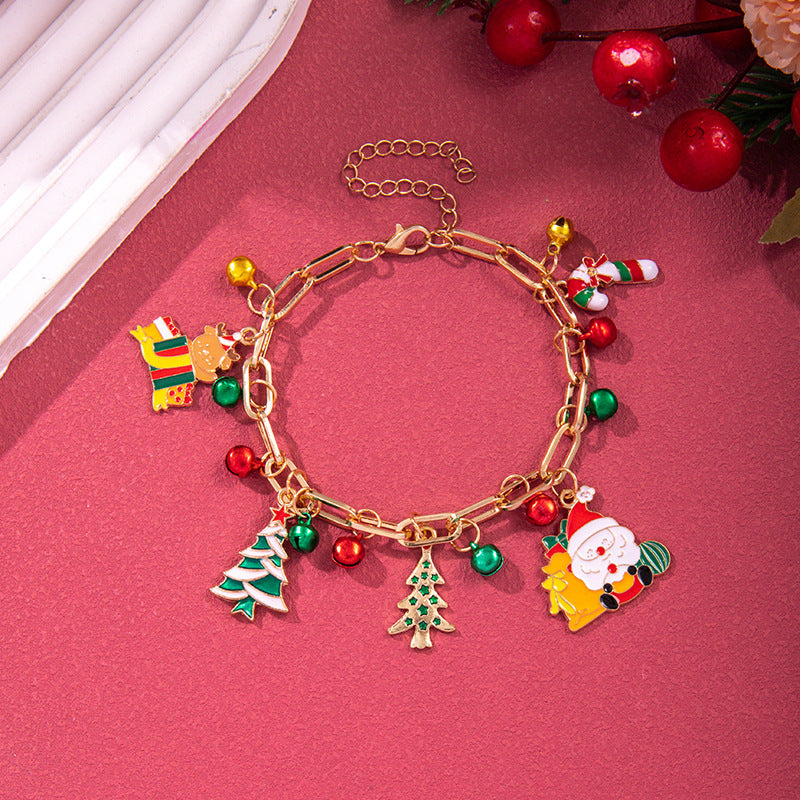 Christmas Red Green Acrylic Snowflakes Bell Bracelet