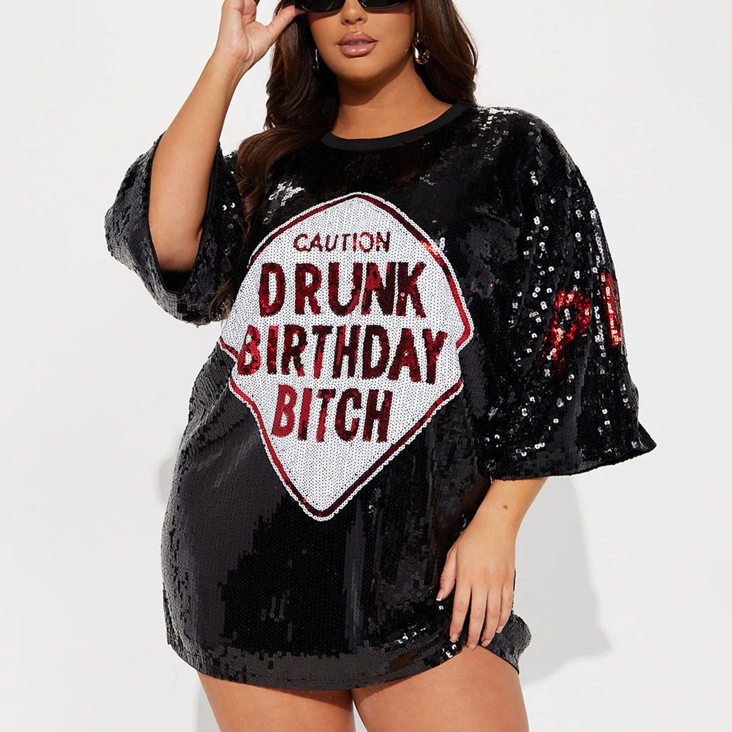 Sequins Glitter Letter Embroidery Loose T-shirt Skirt