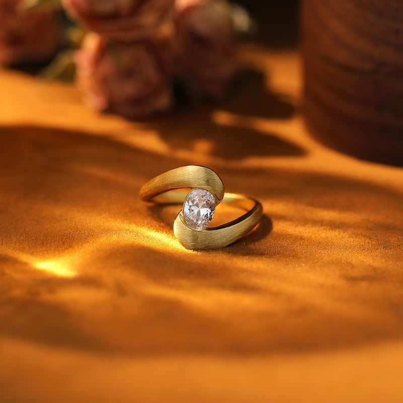 Irregular With Personality Brushed Zinc Alloy Ring Female Niche Inlaid Zircon