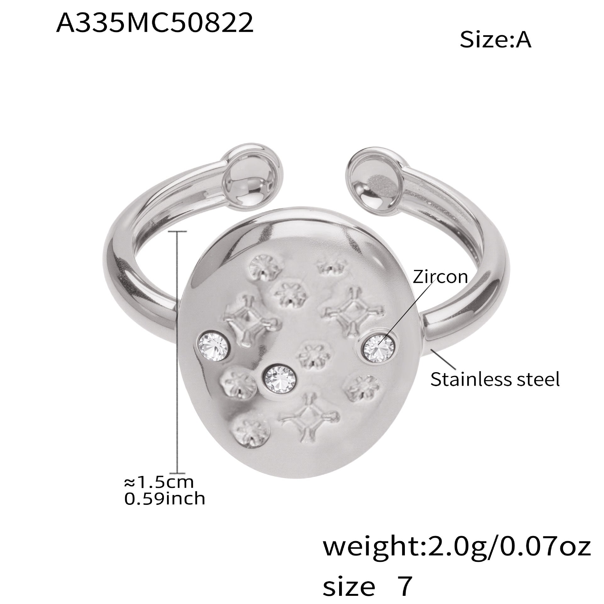 Stainless Steel Star Micro-inlaid Open Ring