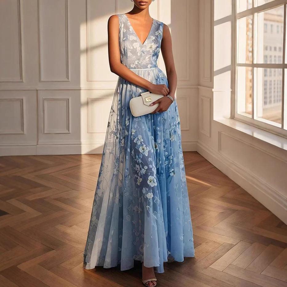 Elegant Digital Print Sleeveless Dress