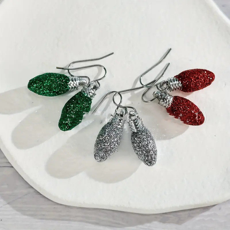 Christmas Ornaments Creative Cute Red Light Bulb Earrings