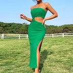 European And American Tube Top Design Split Dress Midriff Outfit Twist