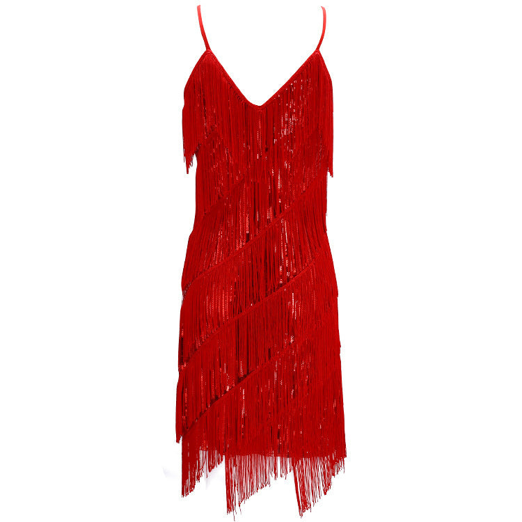 Dance Costume Sequined Tassel Dress