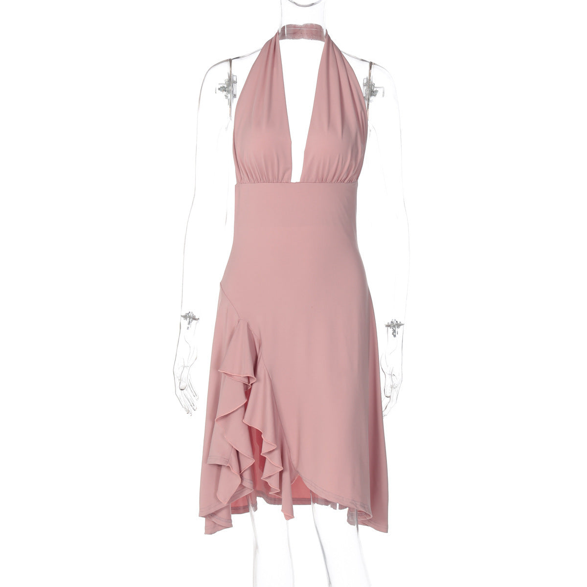 Women's Fashion Sexy Deep V Backless Waist Trimming Sheath Sleeveless Dress