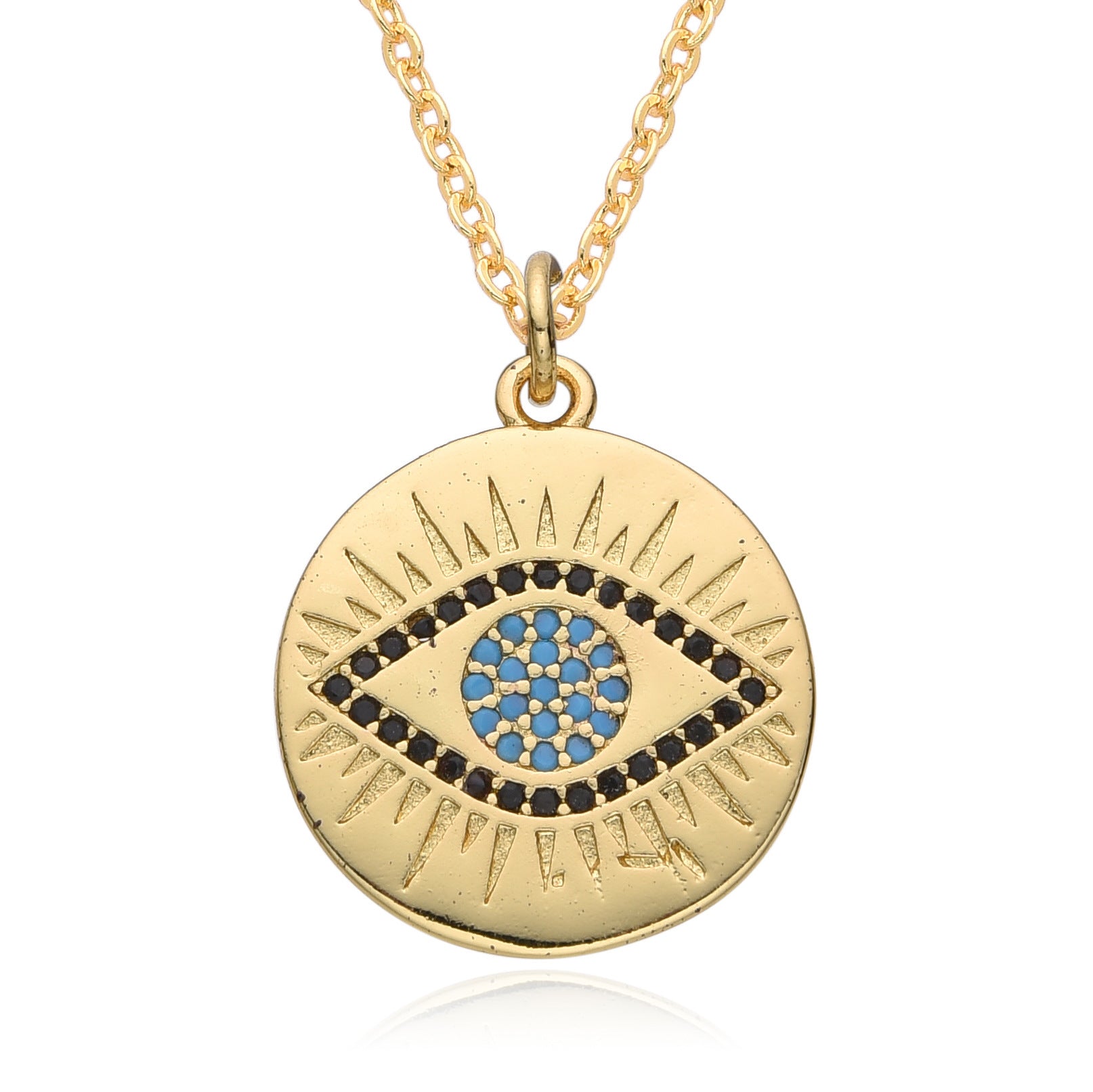 Micro-inlaid Colorful Crystals Bohemian Devil's Eye Disc Hanging Piece Pendant Necklace