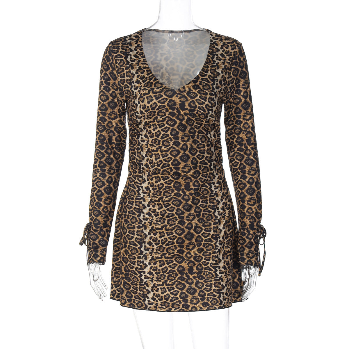Sexy Print Leopard Print U-neck Long-sleeved Sheath Dress