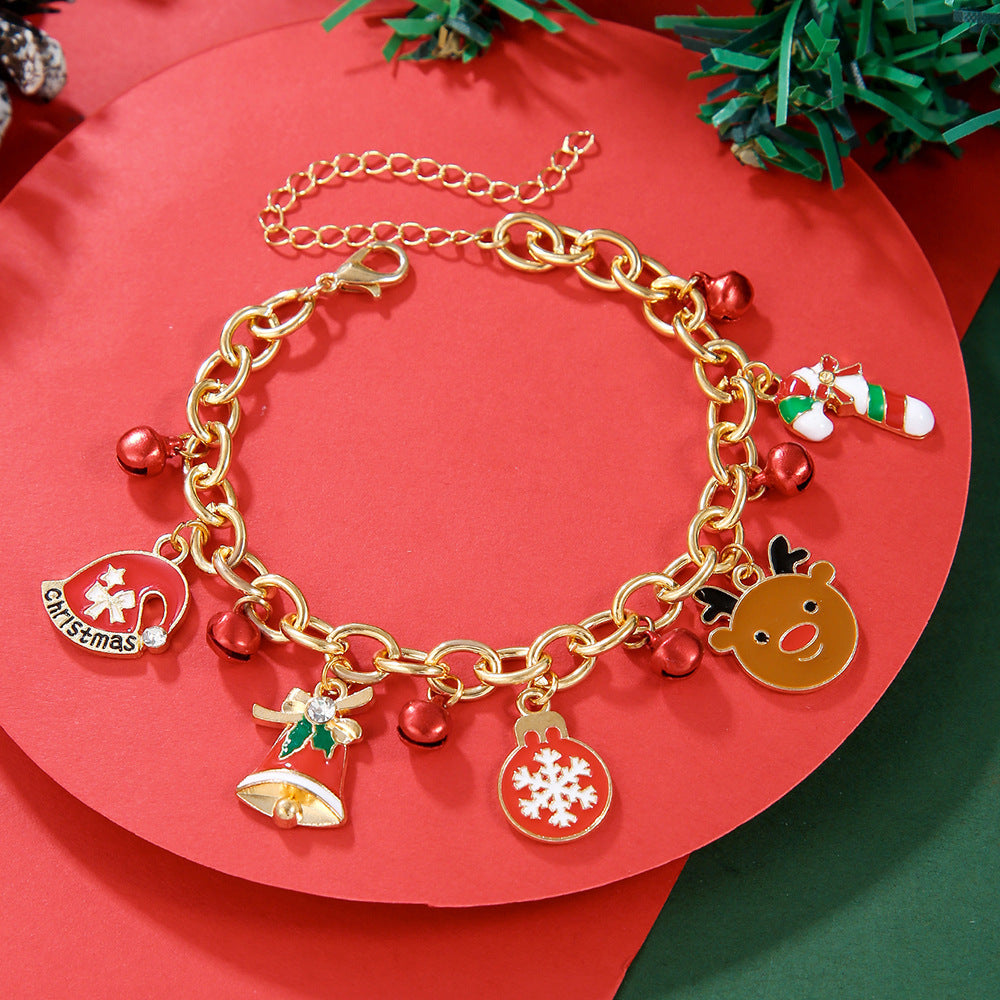 Christmas Red Green Acrylic Snowflakes Bell Bracelet