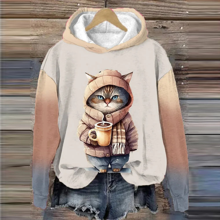 3D Printed Cat Pattern Sportswear Casual Hoodie Long Sleeve Top