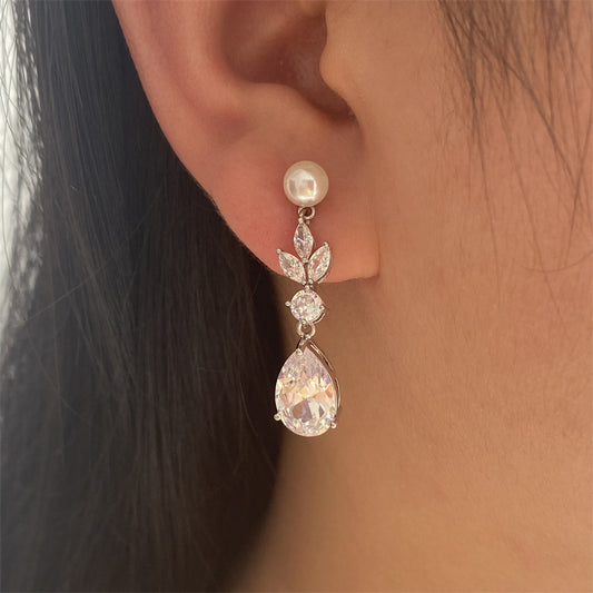 Fashion Leaves Zircon Water Drop Earrings Women