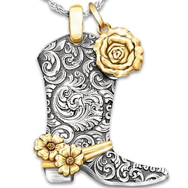 Women's Western Rose Boots Necklace