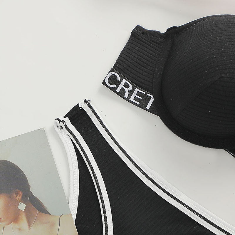 Sexy Lingerie Set, Featuring A Backless, Push-up, And Supportive Bra With Lettered Shoulder Straps.