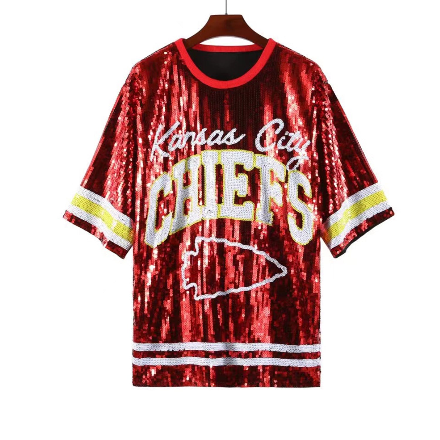 Sequins Glitter Letter Embroidery Loose T-shirt Skirt