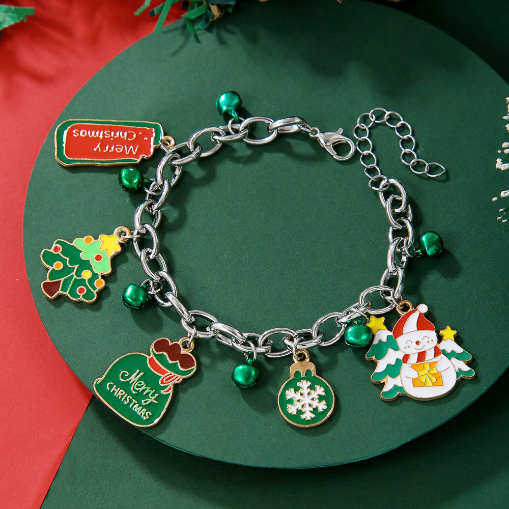 Christmas Red Green Acrylic Snowflakes Bell Bracelet