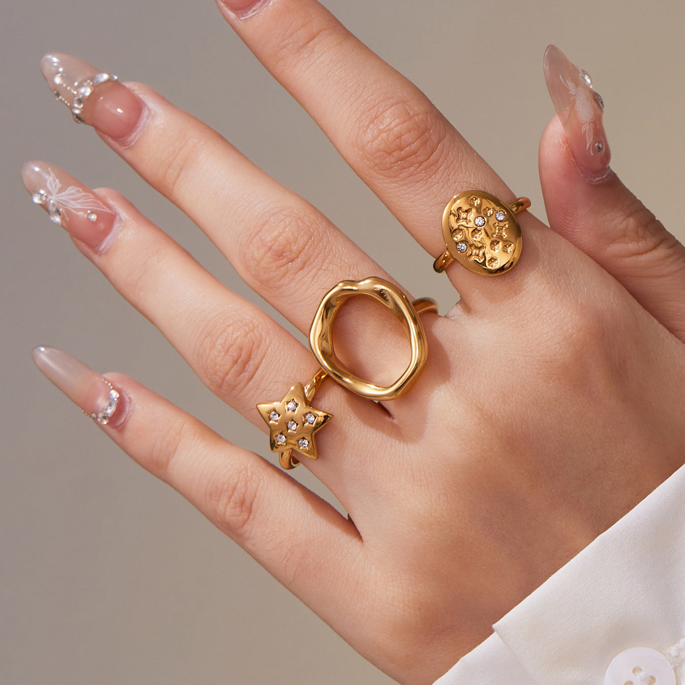 Stainless Steel Star Micro-inlaid Open Ring